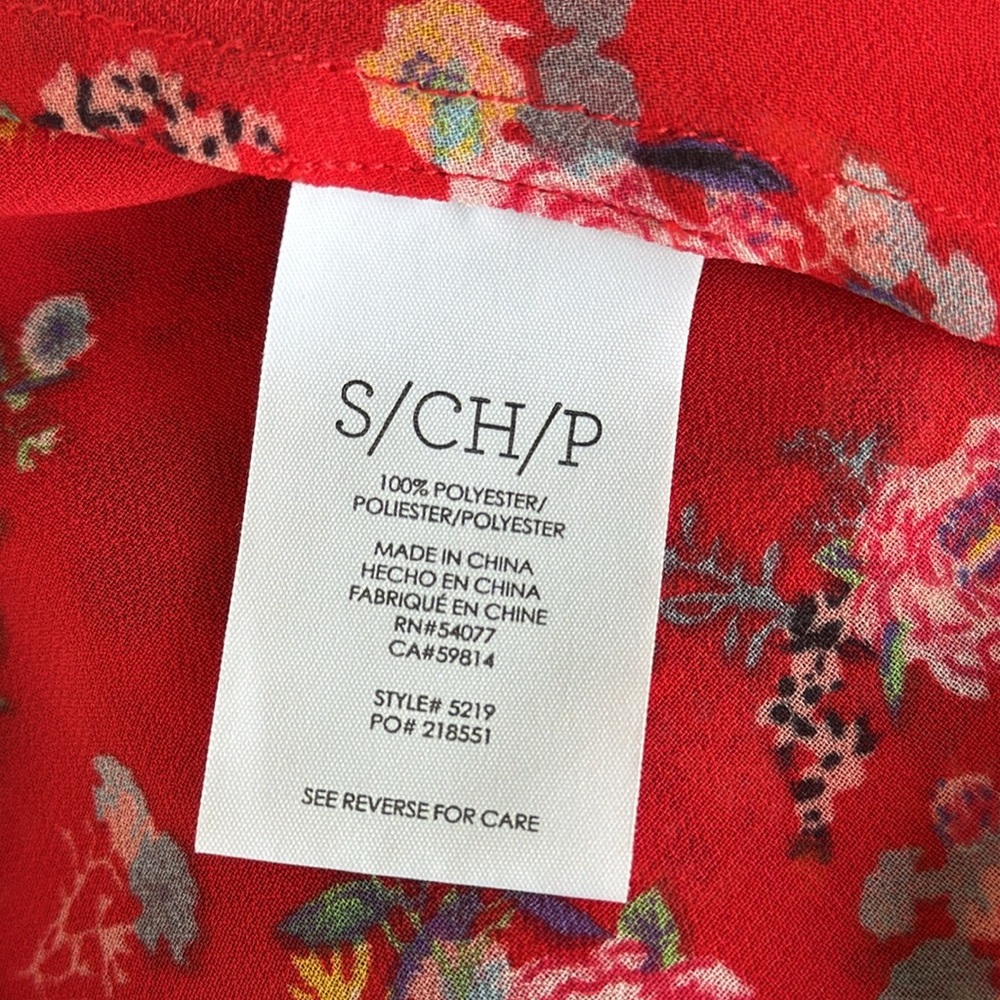 CAbi red floral sleeveless ruffle trim sheer fabric blouse size small - Picture 11 of 11